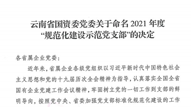 热烈祝贺！云贝斯特bst2288（贝斯特bst2288化）集团所属2个党支部被命名为省国资委2021年度“规范化建设示范党支部”